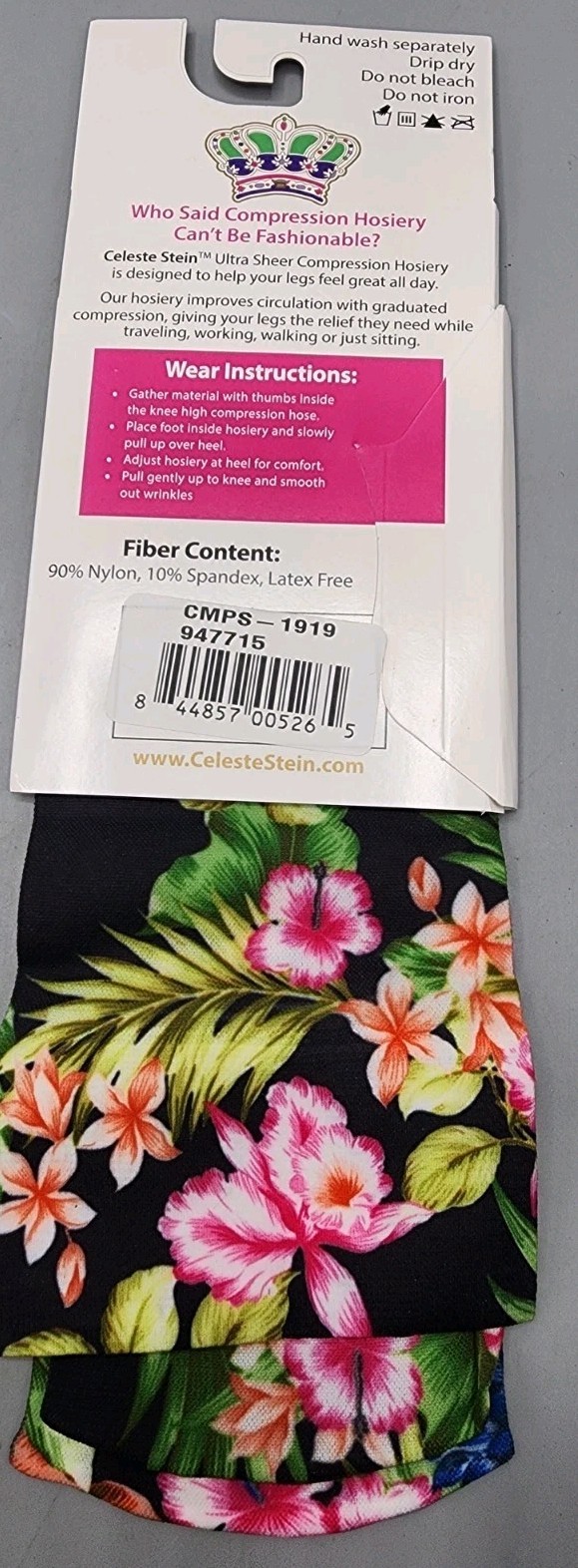 Celeste Stein Therapeutic Compression Socks Hawaiian Flower 8-15 mmhg 1 pair