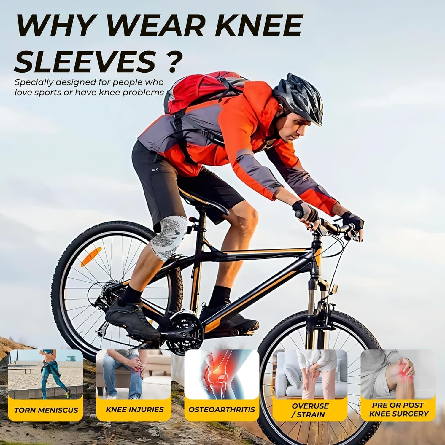 Unisex Large Knee Compression Sleeve – Breathable Support for Pain Relief, Gray