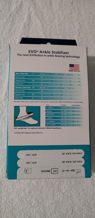 EVO Ankle Stabilizer (Small, Black) by Med Spec with stirrup straps gently used