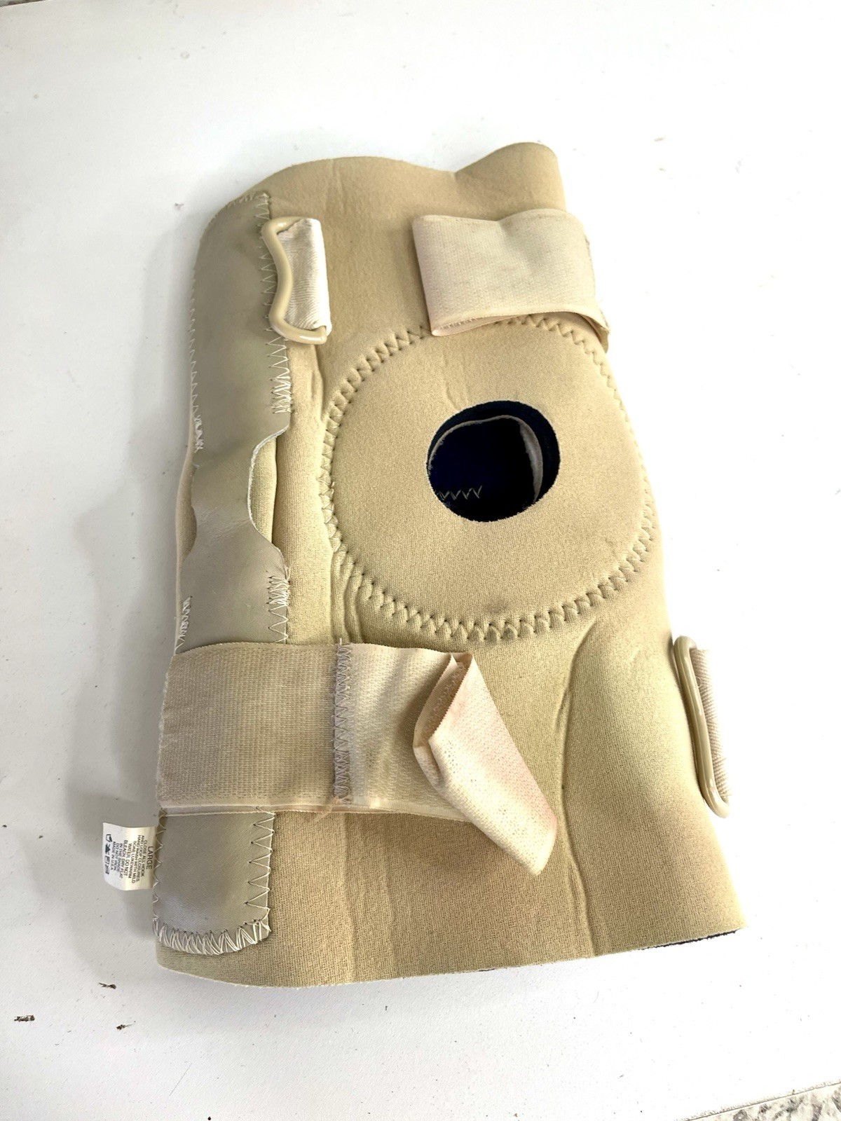 Open Patella Knee Support Brace Large Beige Adjustable Compression Sleeve