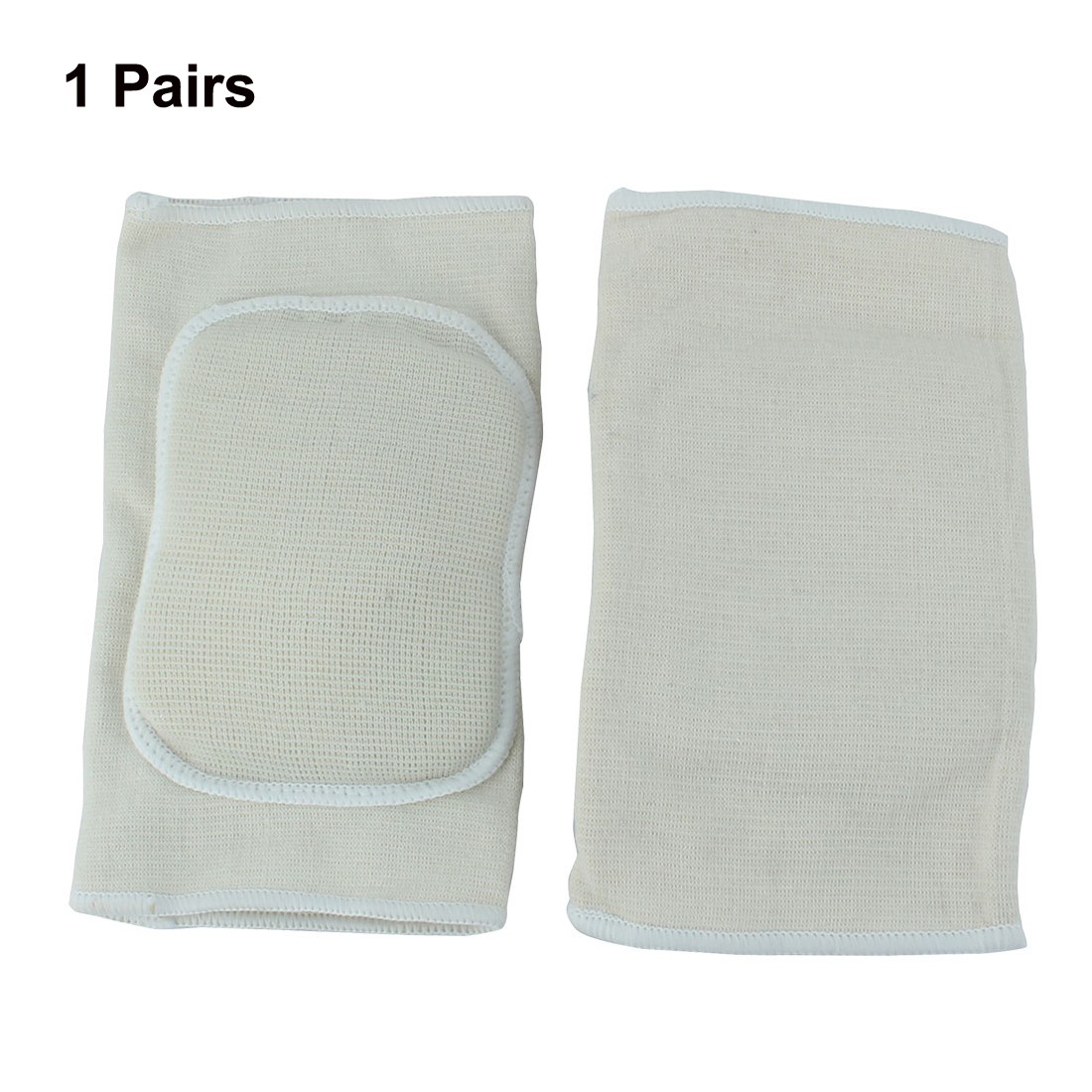 Sports Activities White Hem Sponge Elastic Knee Pads Protector Beige Pair