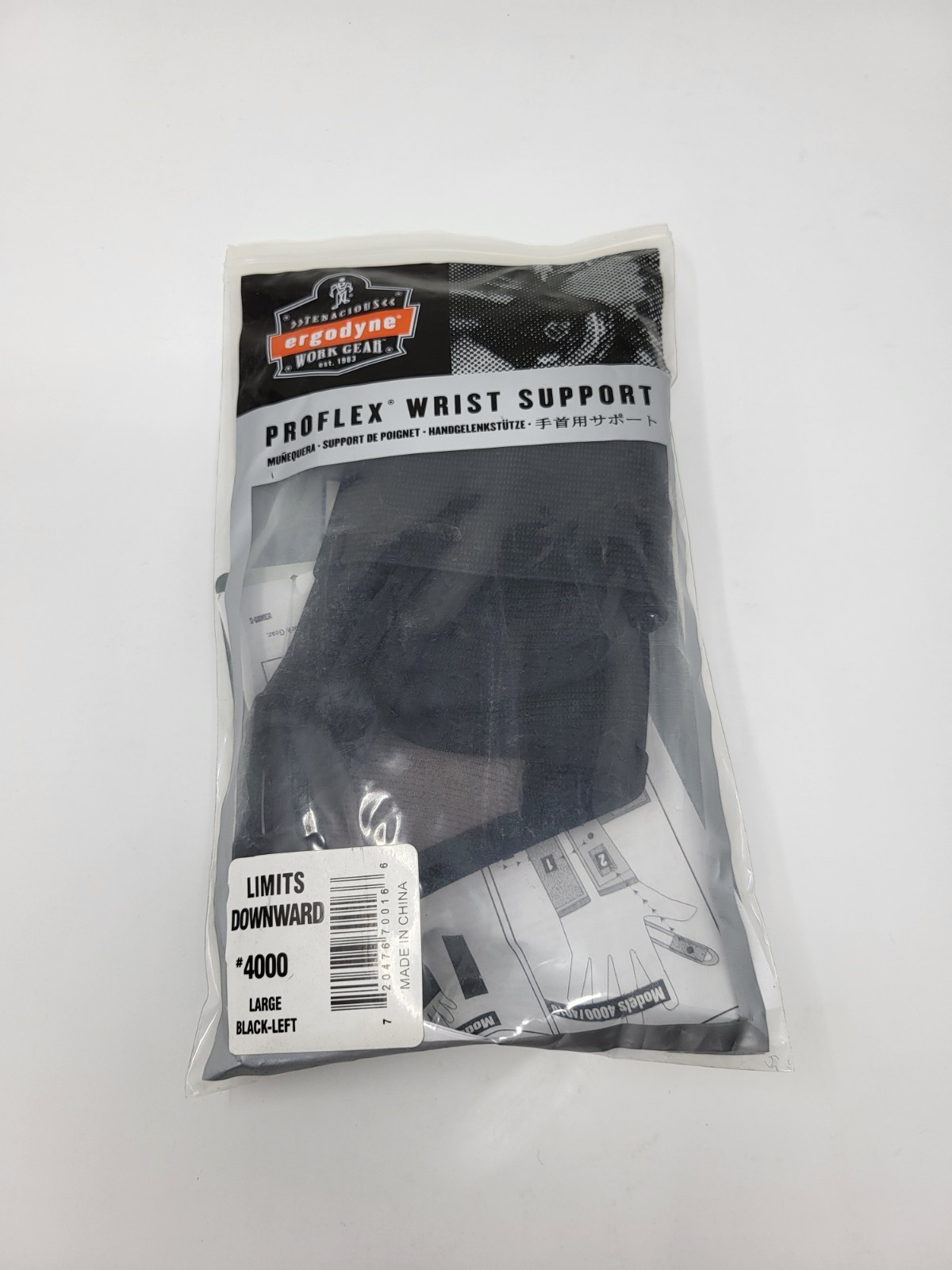 BNIP ERGODYNE Proflex Wrist Support Limits Downward # 4000 Large Left Black