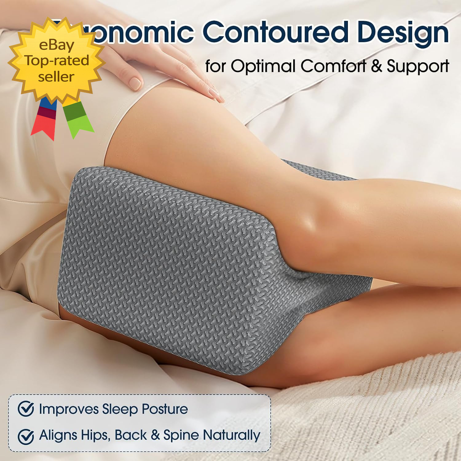 Memory Foam Knee Leg Pillow Side Sleepers Ergonomic Hip Back Support Grey Large