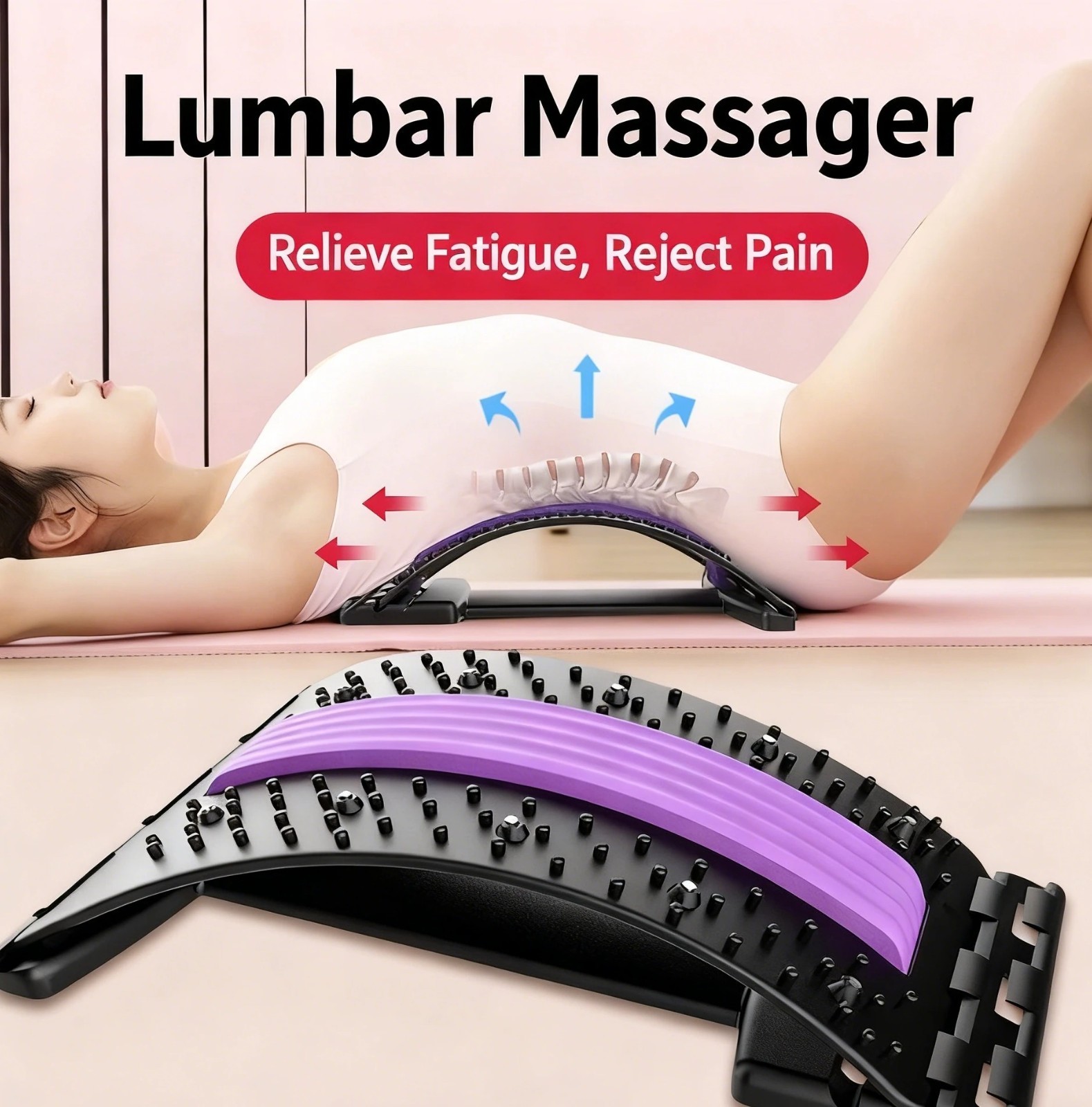 Back Stretcher Spine Board Adjustable Lumbar Support Lower Back Pain Relief