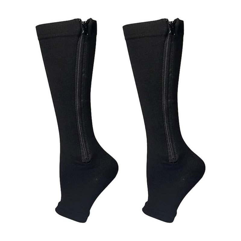 Nylon Zipper Compression Socks Support Graduated Stockings Mens Womens 20-30mmHg