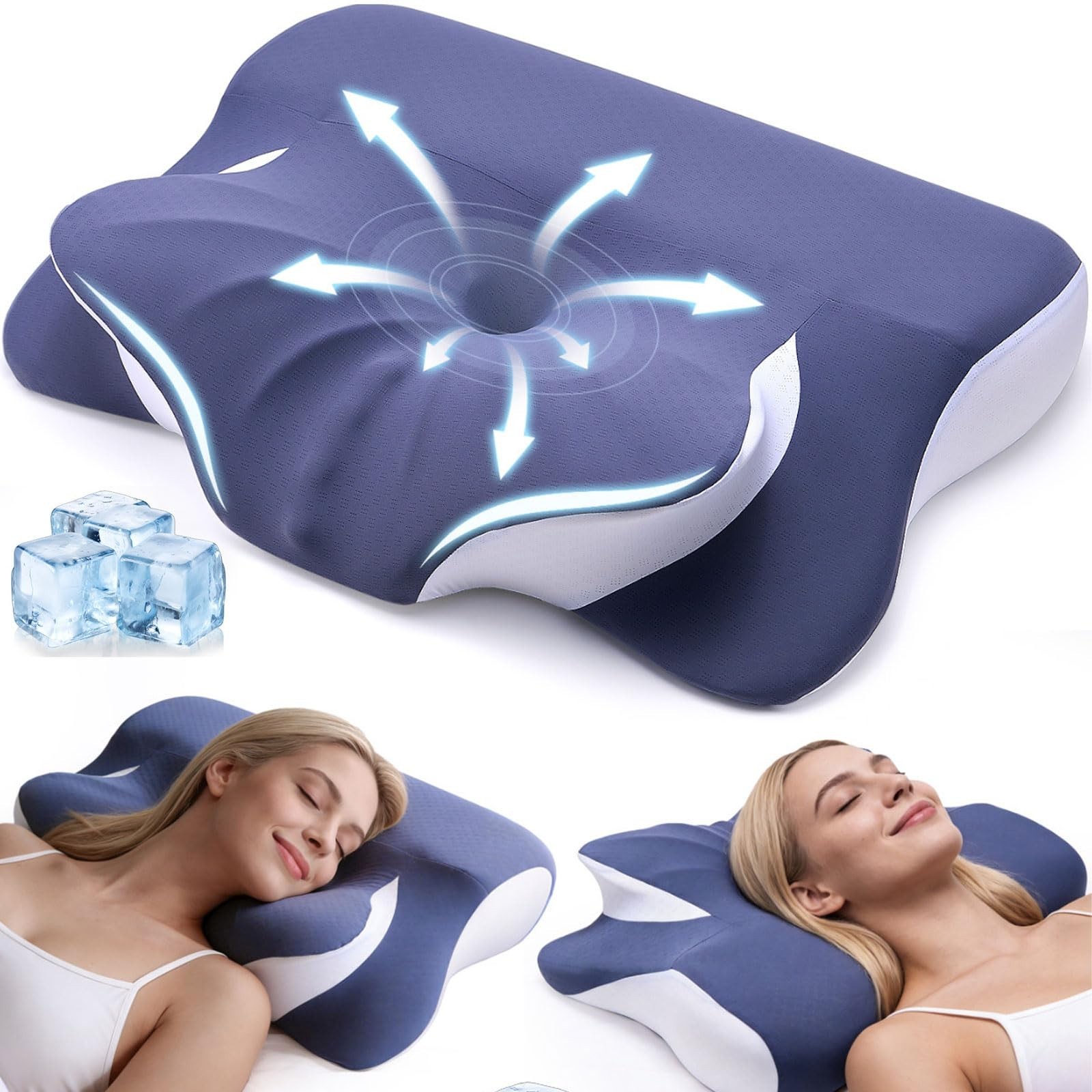Cervical Neck Pillow for Back Side Sleepers, Memory Foam Double-Side Ergonomi…