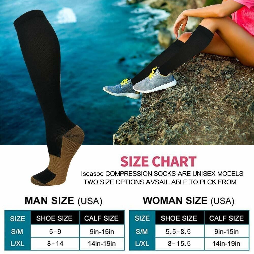 NEW Copper Compression Socks 20-30mmHg Graduated Support Mens Womens S-XXL
