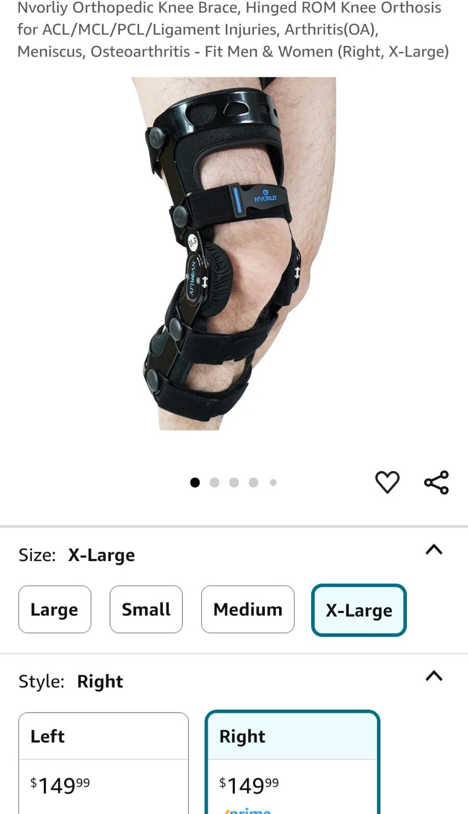 NVORLIY Hinged Knee Brace ROM Right / XL Adjustable NEW