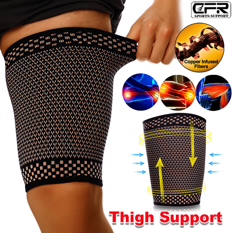 Copper Compression Thigh Hamstring Support Sleeve Brace Sport Upper Leg Pain BML