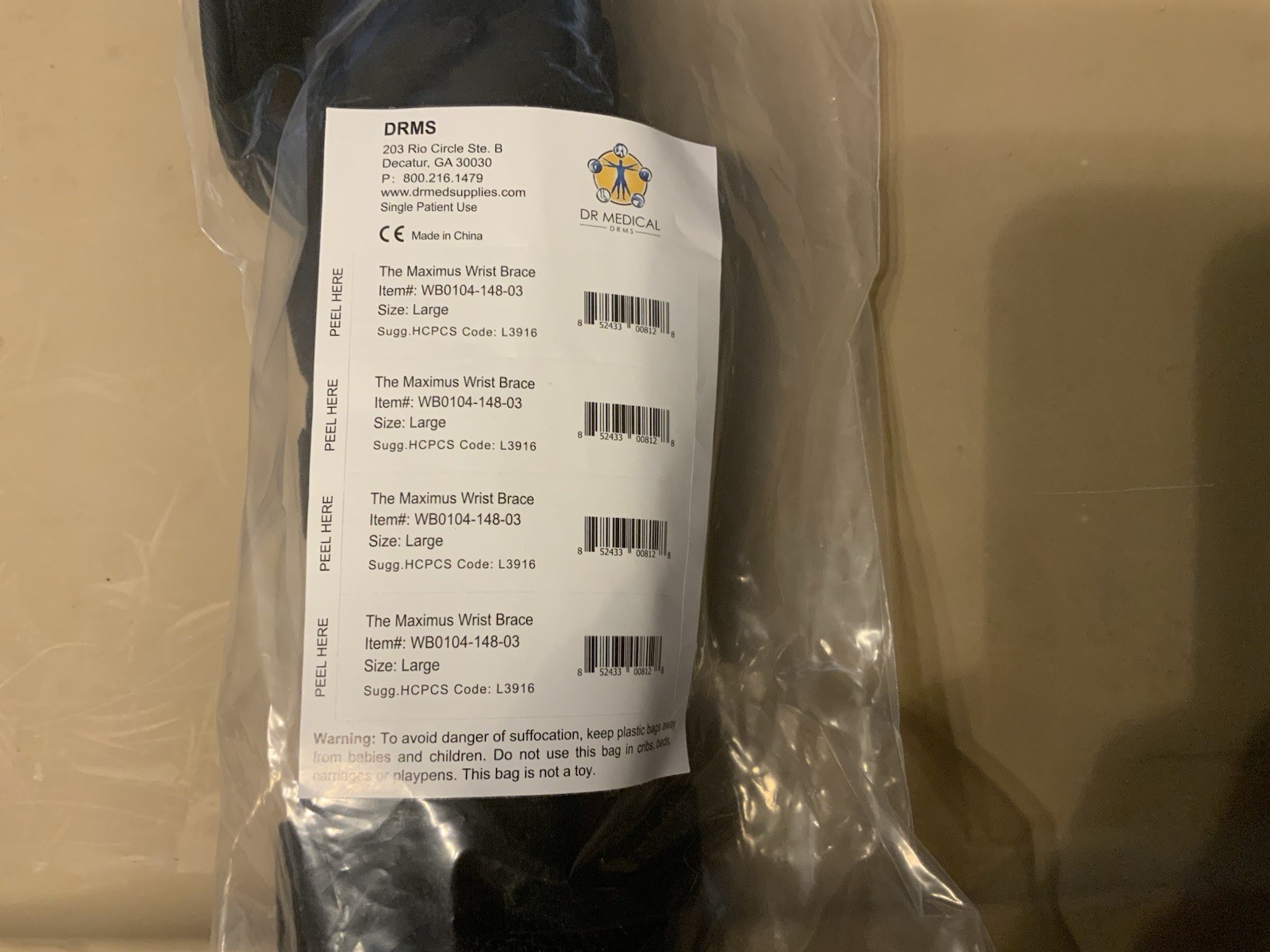 Dr Medical DRMS The Maximus Wrist Brace WB0104-148-03 Large New