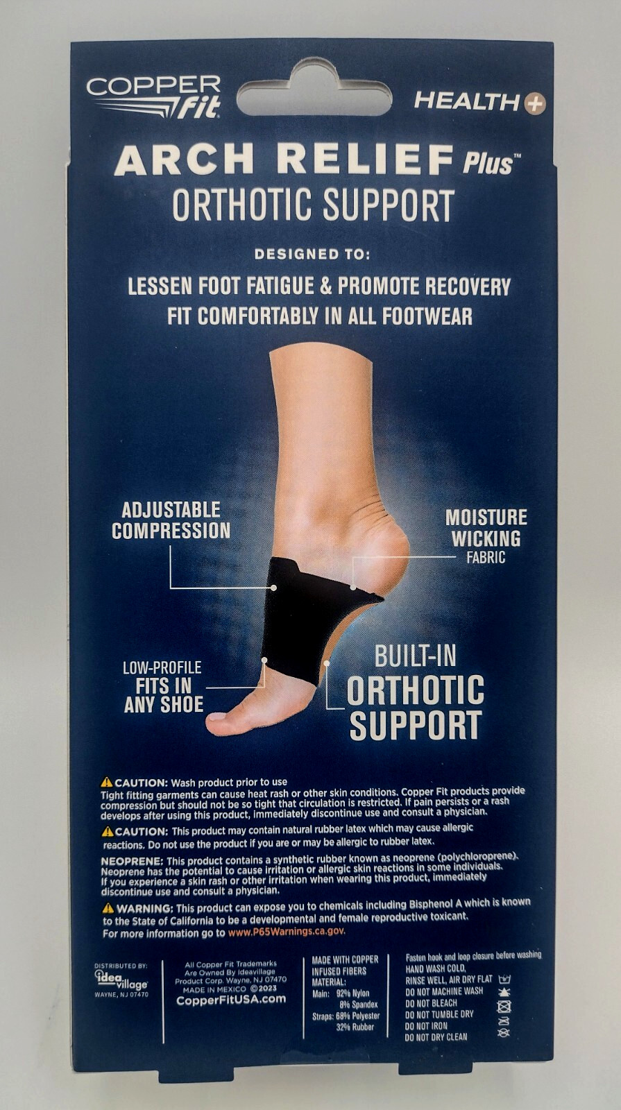 Copper Fit Health Unisex Arch Relief Plus with Built-In Orthotic Support Black