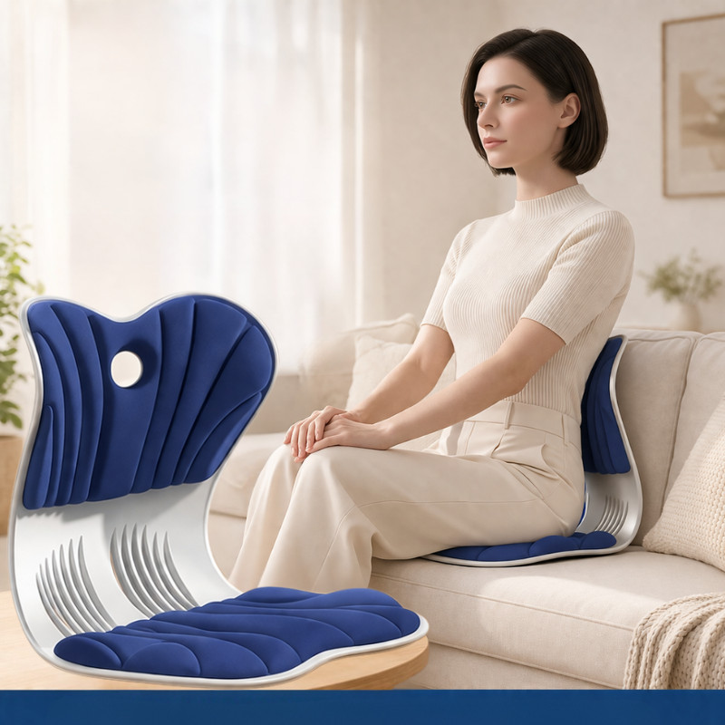 Blue Ergonomic Lumbar Support | Back Support with 6-Region Pressure Reliever