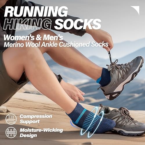 6 Pairs Merino Wool Ankle Running Hiking Socks Compression Large Color Mix