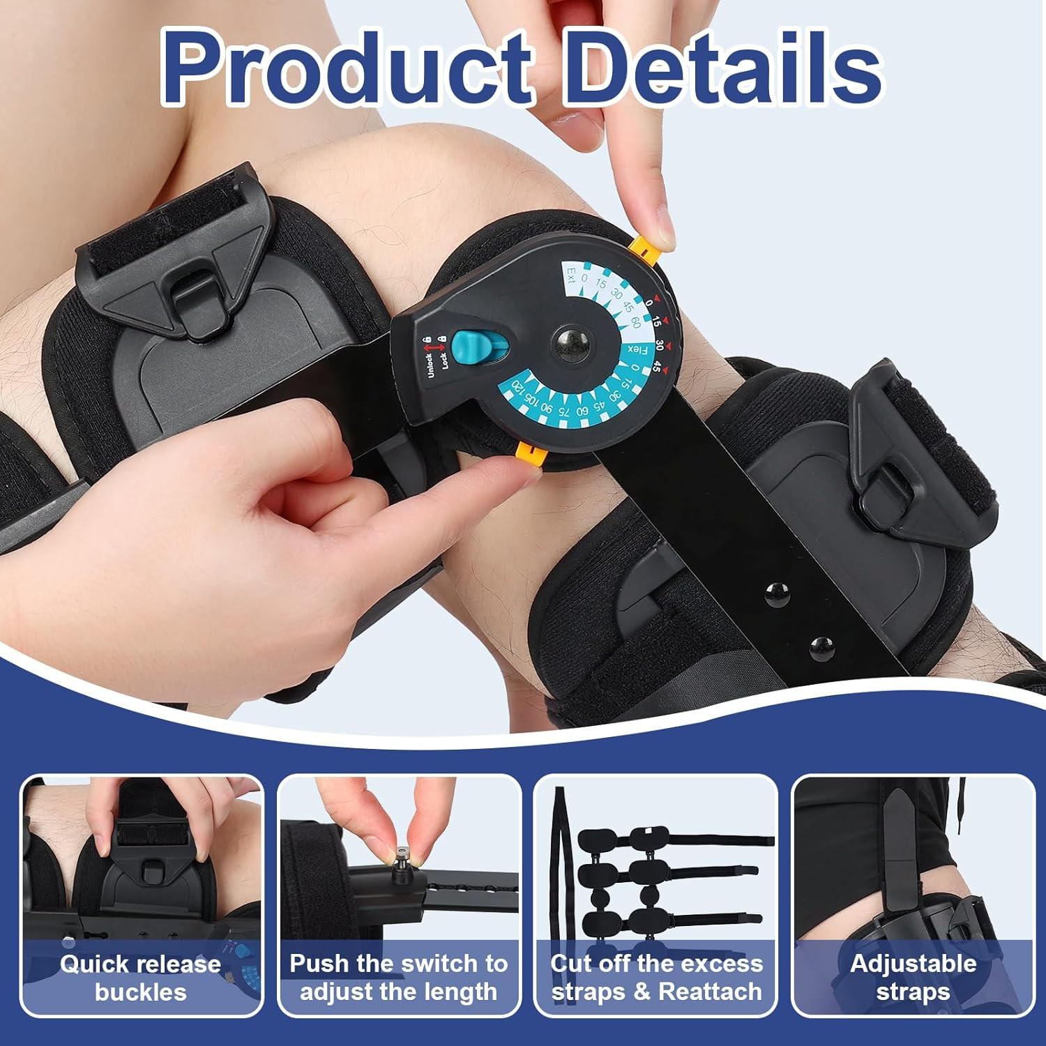Hinged ROM Knee Brace with Adjustable Locking Dial 0°-120° | Post Surgery Knee I