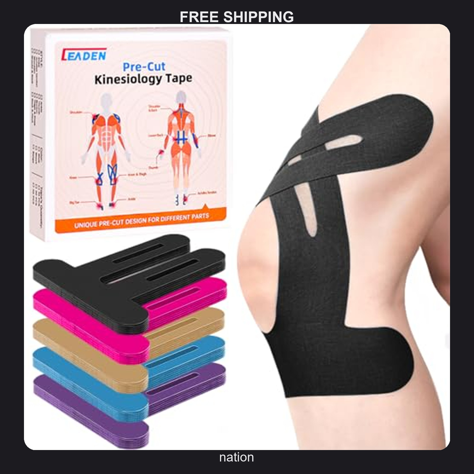Precut Kinesiology Tape for Knees 10 Pack Support and Stability