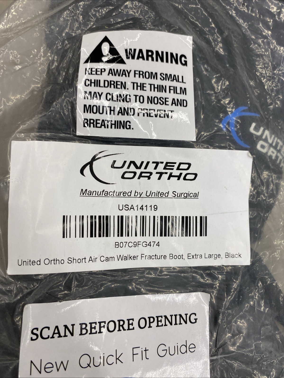 United Ortho Short Air Cam Walker Fracture Boot, Extra Large, Black