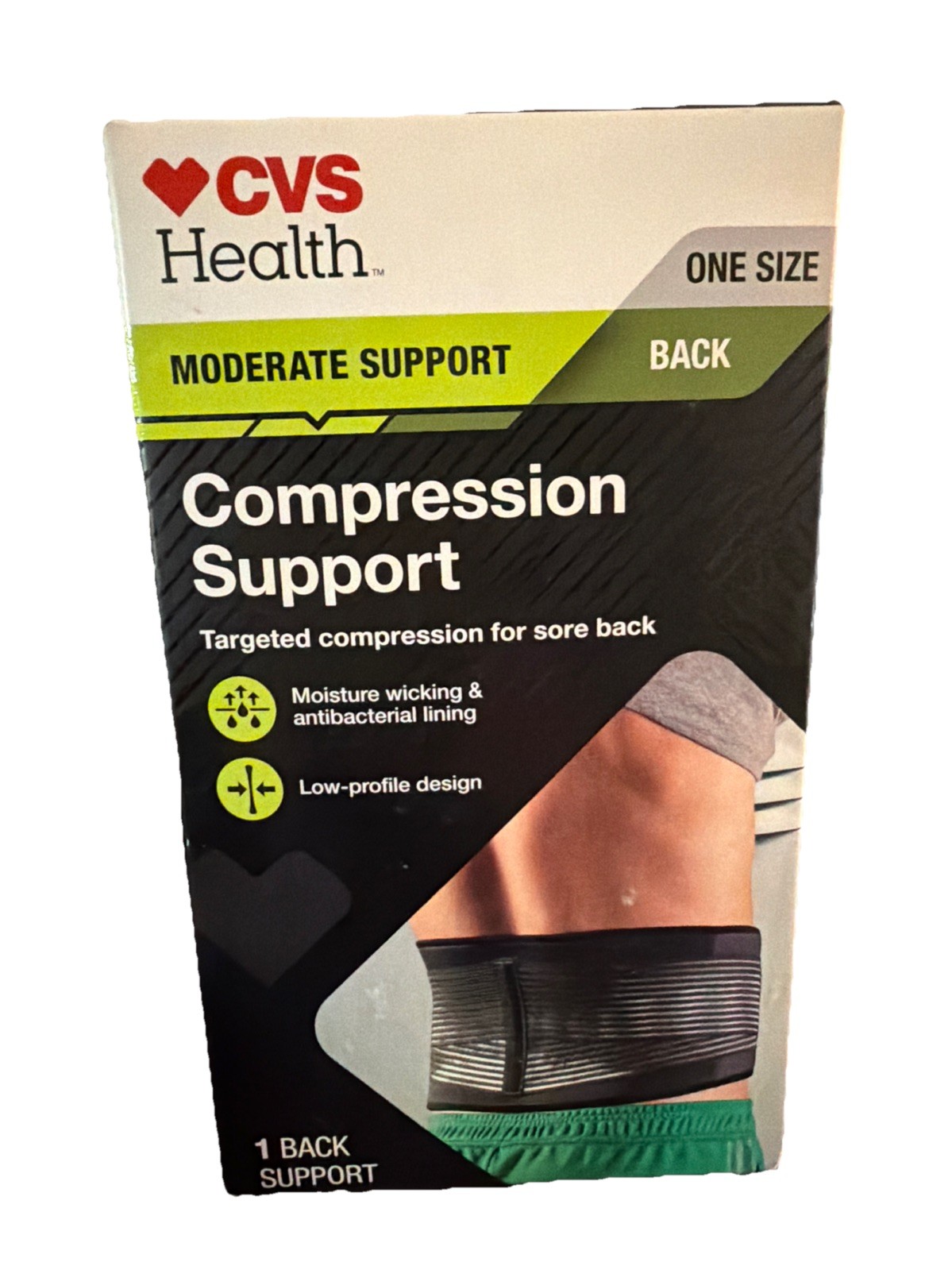 CVS HEALTH BACK COMFORT COMPRESSION SUPPORT MODERATE SUPPORT ONE SIZE