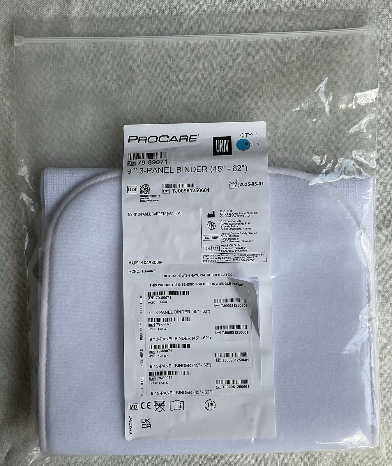 NEW Procare Elastic Compression Binder 9” 3-Panel (45 in to 62 in) SEALED