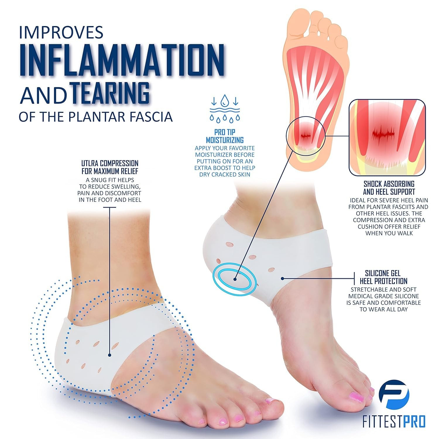 Fittest Pro 14PC Foot Support Kit Compression Socks Arch Heel Cushions