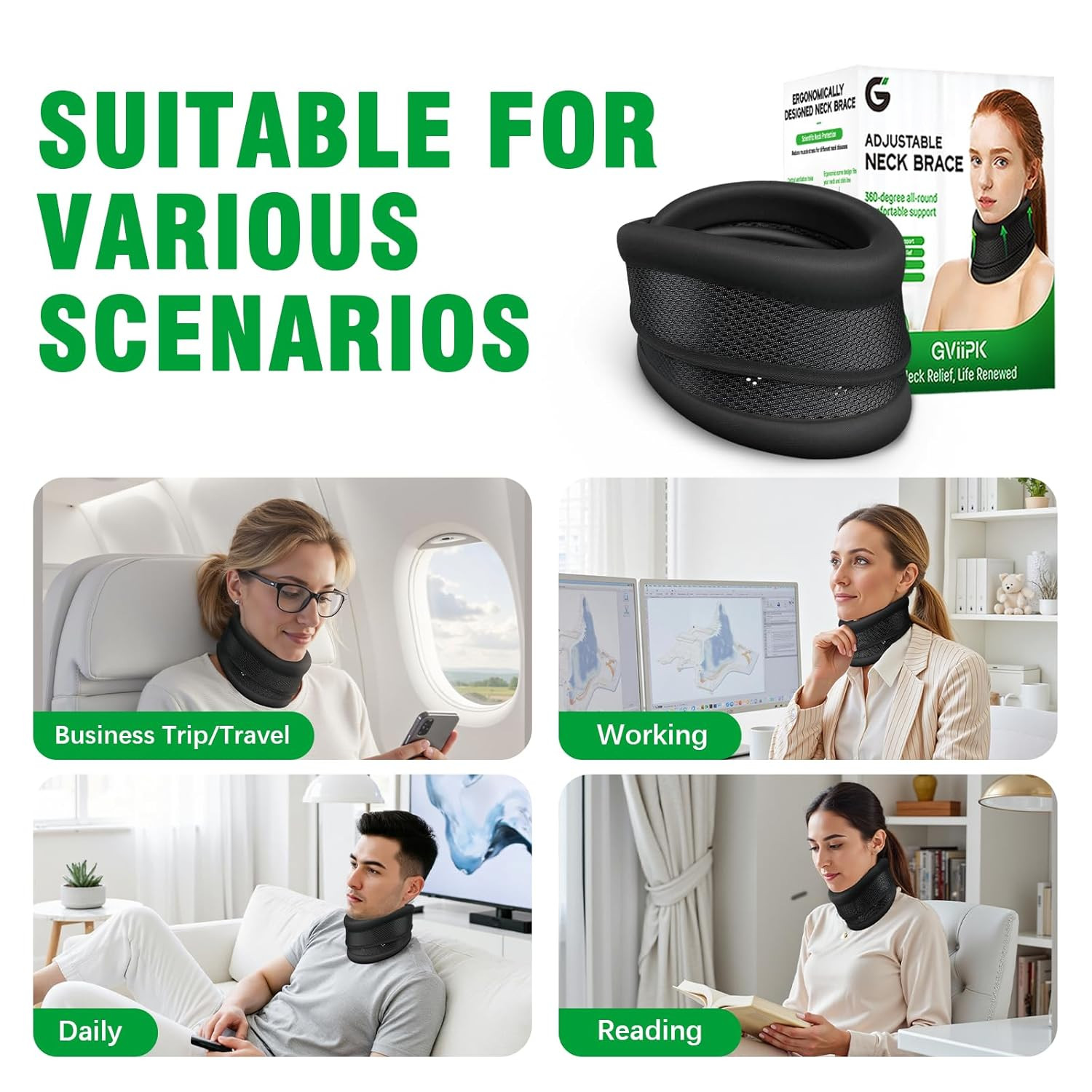Neck Brace – 2 in 1 Adjustable Cervical Collar with Soft Breathable Support for