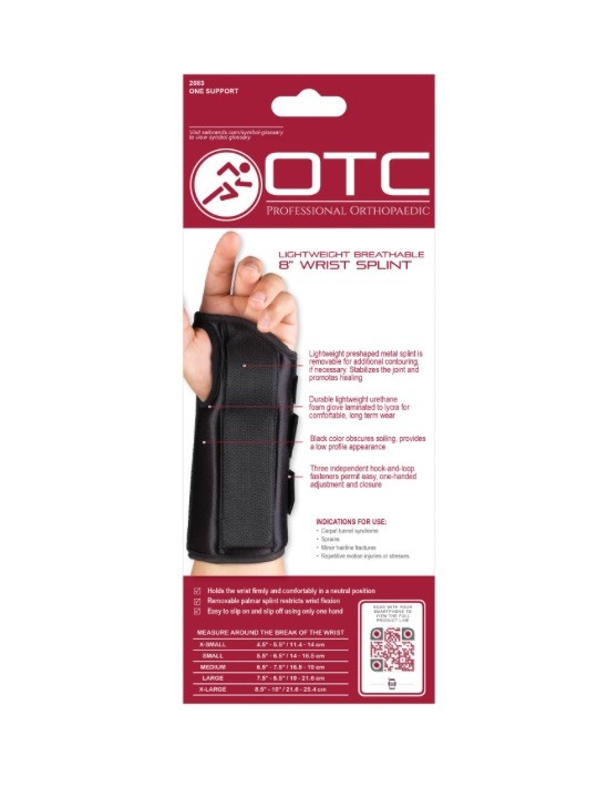 OTC Wrist Splint, 8-Inch Adult, Lightweight Breathable, Large (Left Hand) 2083