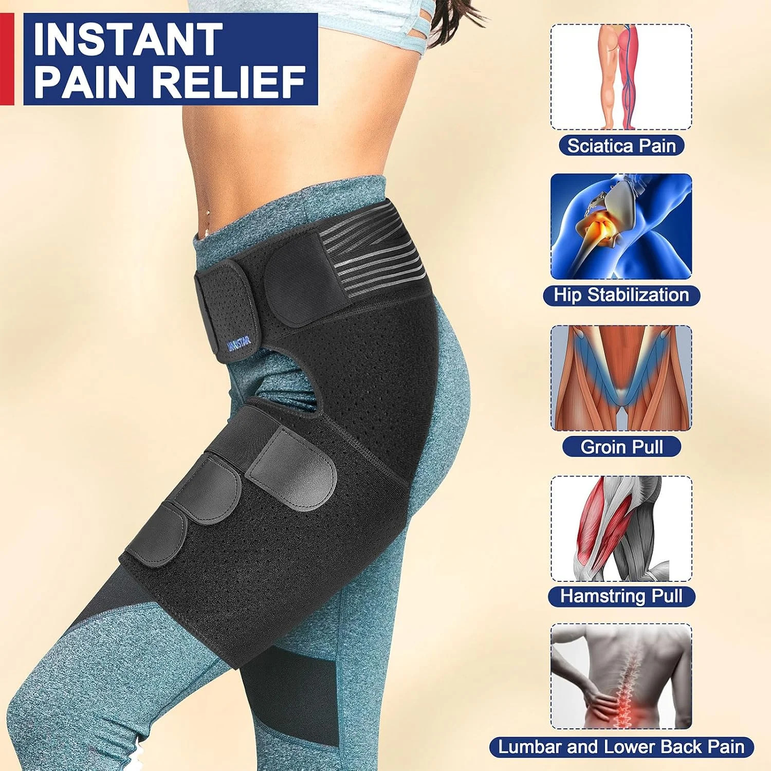 Hip Brace Sciatica Pain Relief Devices,Sciatic Nerve Left, Black