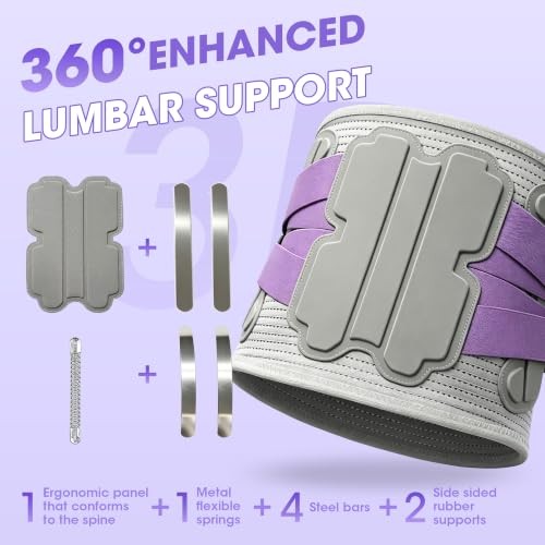 Back Support Belt, Adjustable Lower Back Brace, 2XL | 5 XX-Large Purple