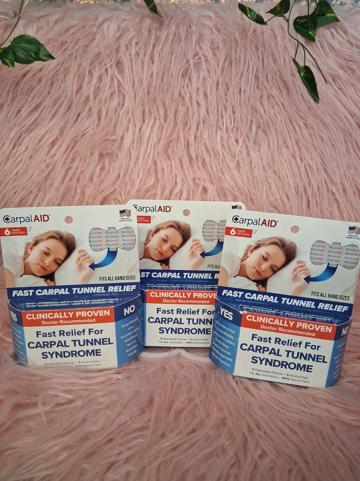 3x Carpal AID Box of 6 Patches for ALL SIZE HANDS for Carpal Tunnel Relief *NIB*