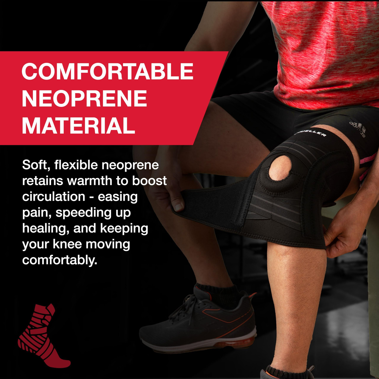 MUELLER Sports Medicine Self Adjusting Knee Brace One Size (Pack of 1), Black