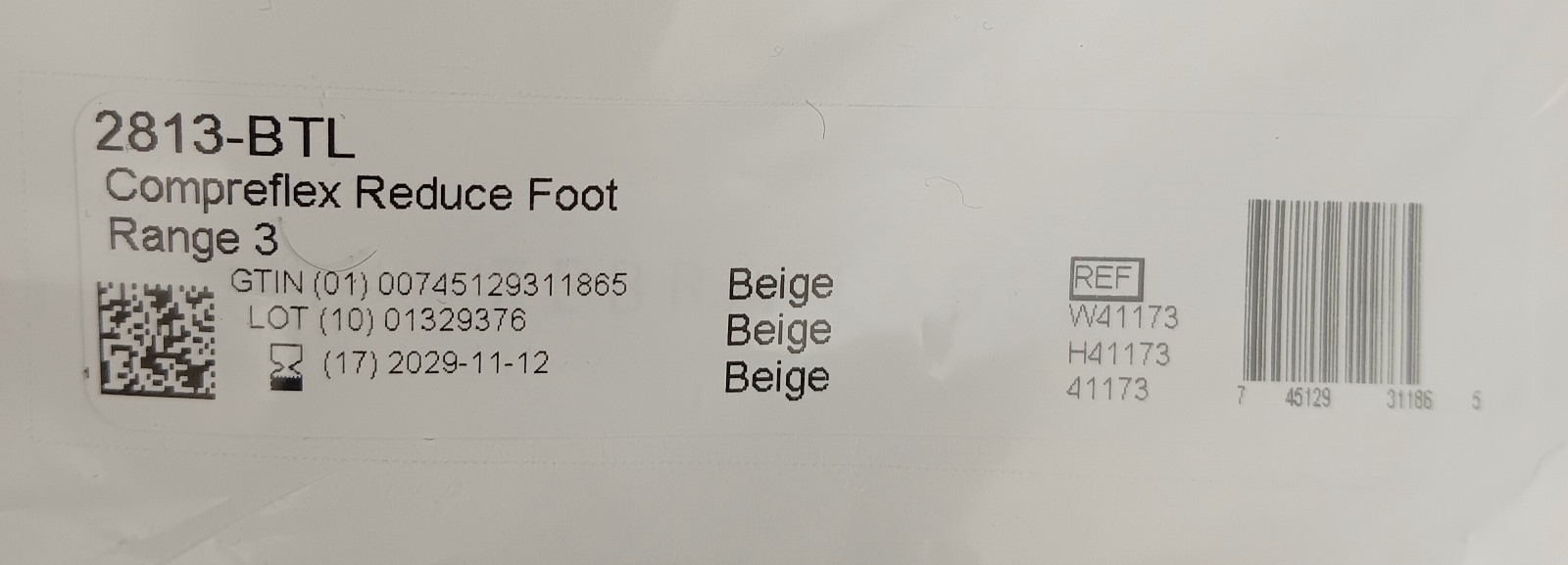 SIGVARIS MEDICAL #2813-BTL Compreflex Reduce Foot Boot, Beige, Range 3, NEW