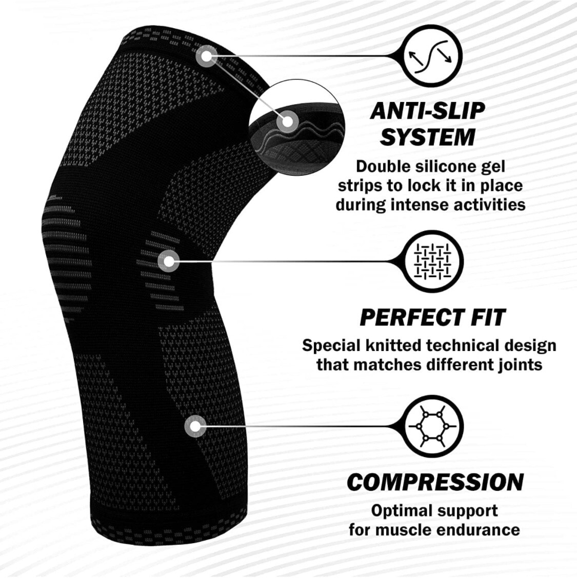 Knee Sleeves Compression Brace Support Sport Joint Injury Pain Arthritis 2 Pack