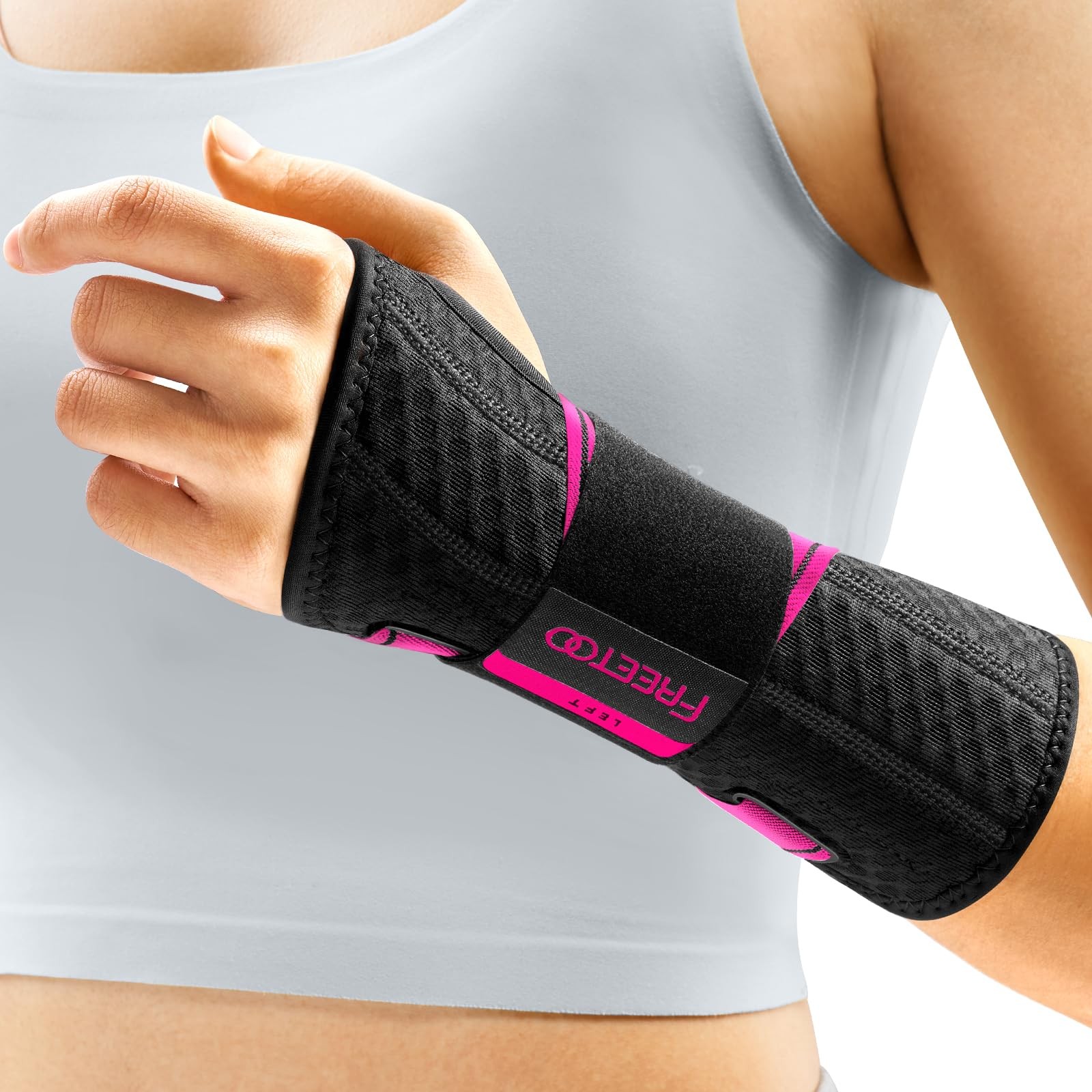 Carpal Tunnel Wrist Brace Night Support.Pink,Left Hand,S/M