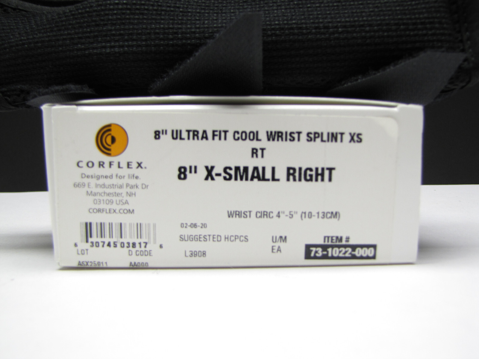 Corflex 8″ Ultra Fit Cool Wrist Splint Brace Support w Thumb Hole Right X-Small