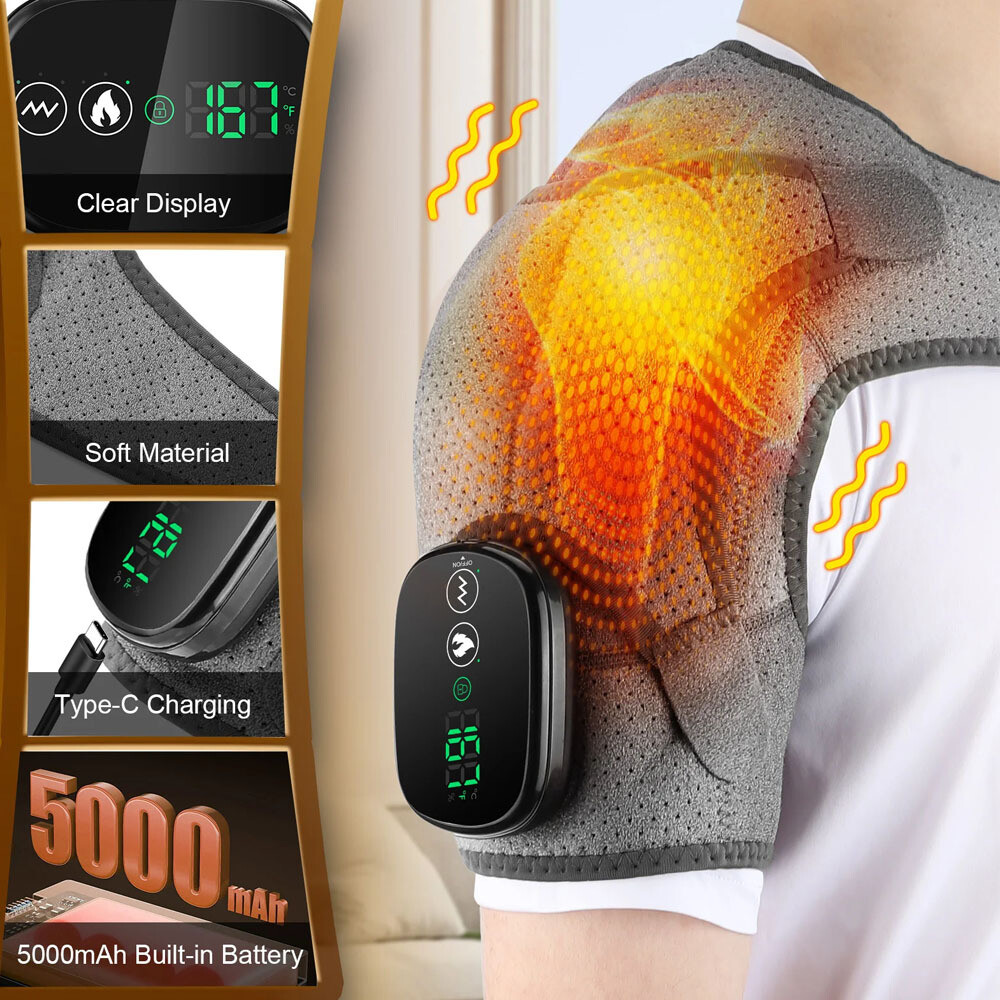 Electric Heated Shoulder Massager Brace with Vibration for Neck Pain Relief