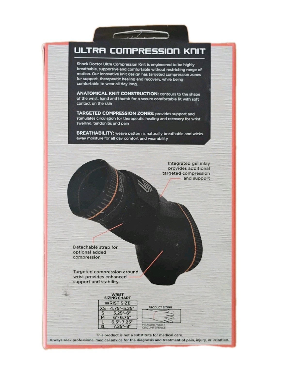 Shock Doctor Left Wrist Support with Gel and Strap Size Small 5.25″ – 6″ NEW