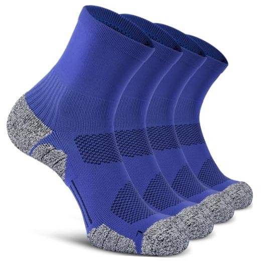 Compression Athletic Quarter Socks Cushioned for Men Large 4-pairs Royal Blue