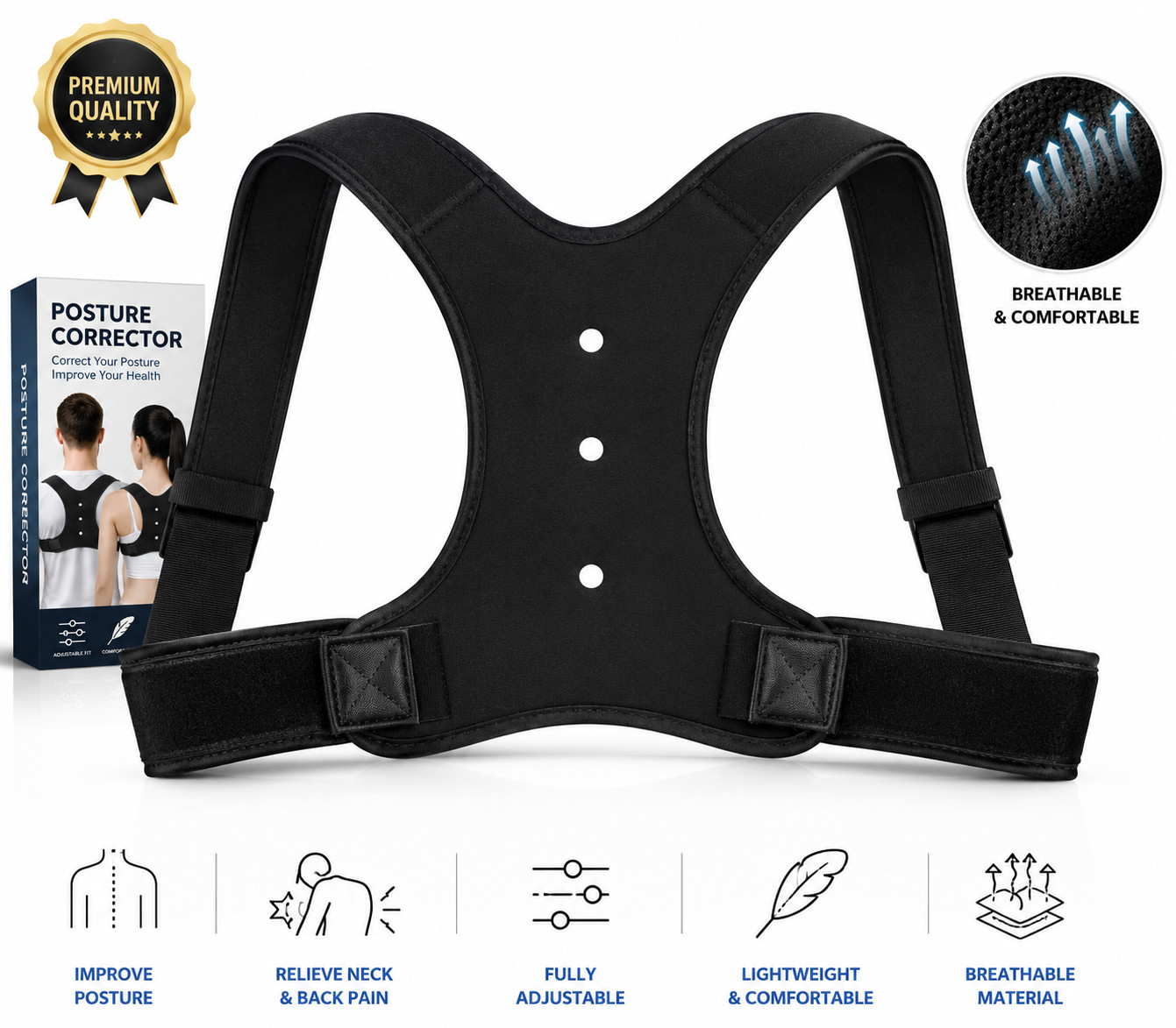 Posture Support Brace for Men Women – Adjustable Back & Shoulder Corrector