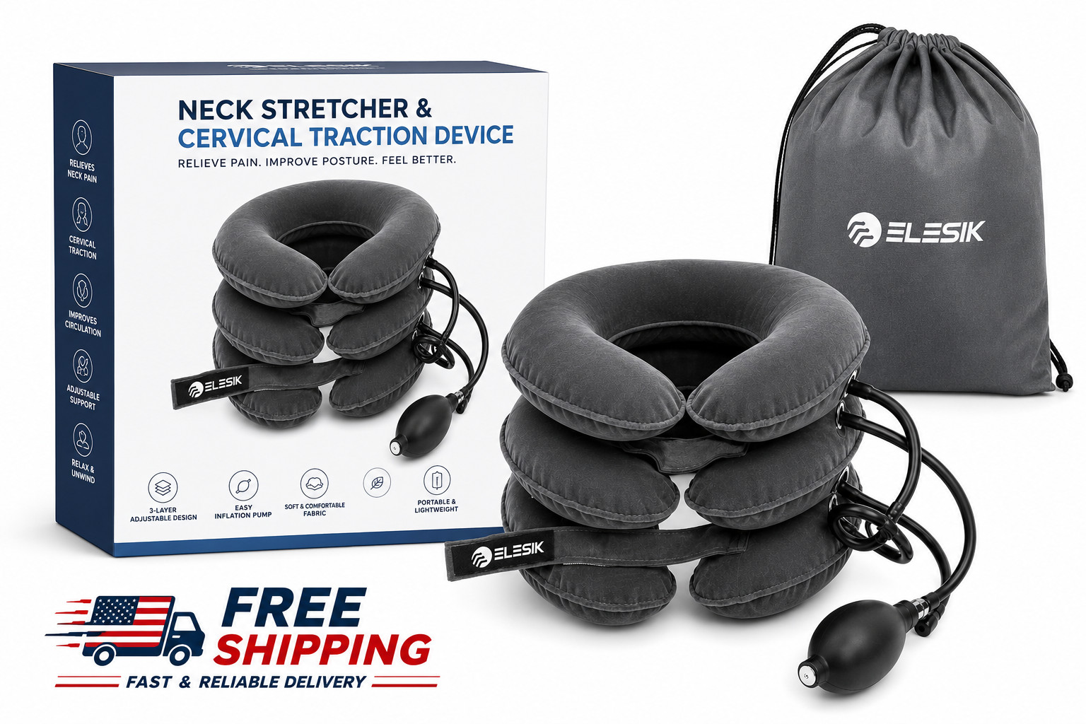 Cervical Neck Traction Device Collar Brace Support Pain Relief Stretcher Therapy
