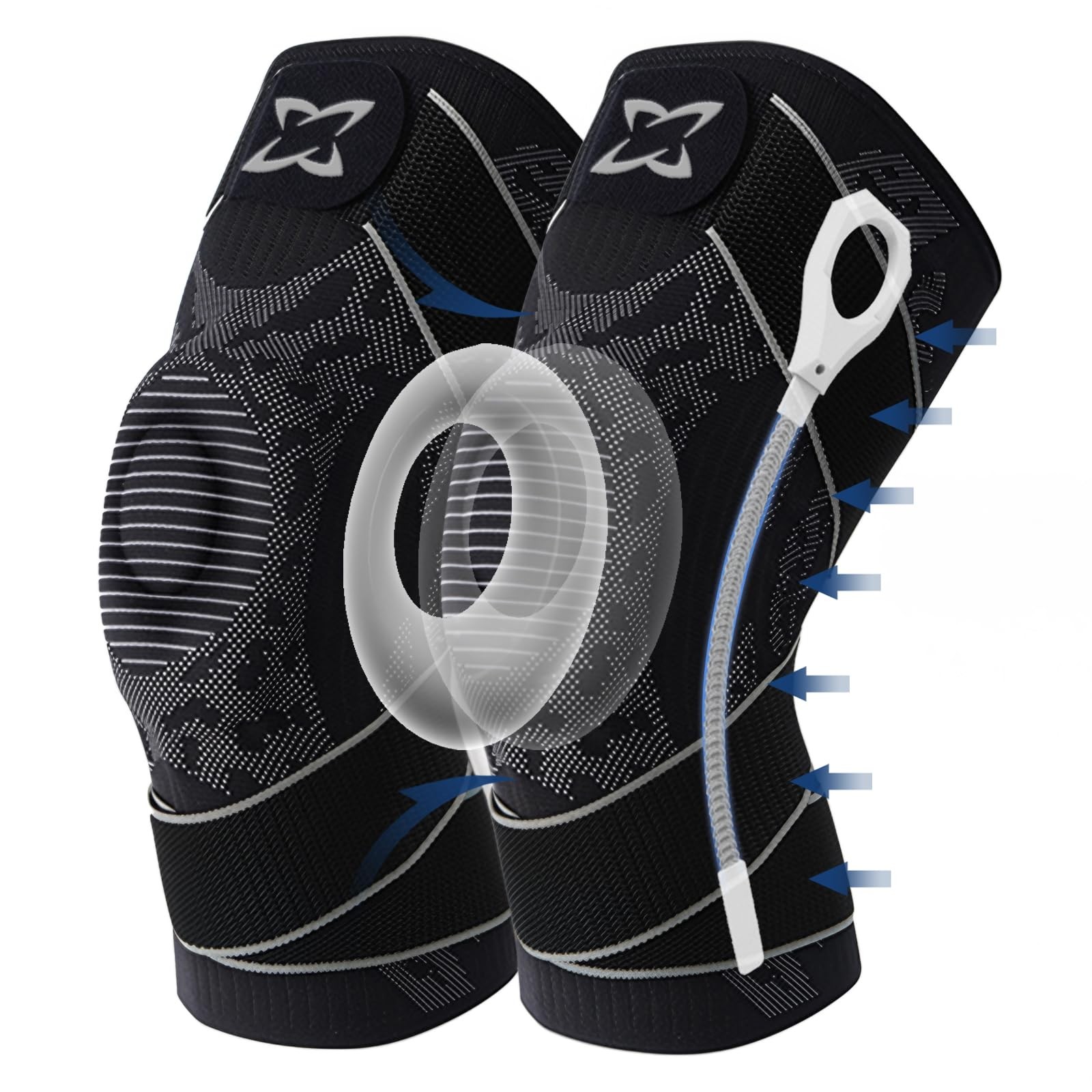 Xllhjg 2pc Knee Brace for Women Men,Adjustable Support Strap Large, black