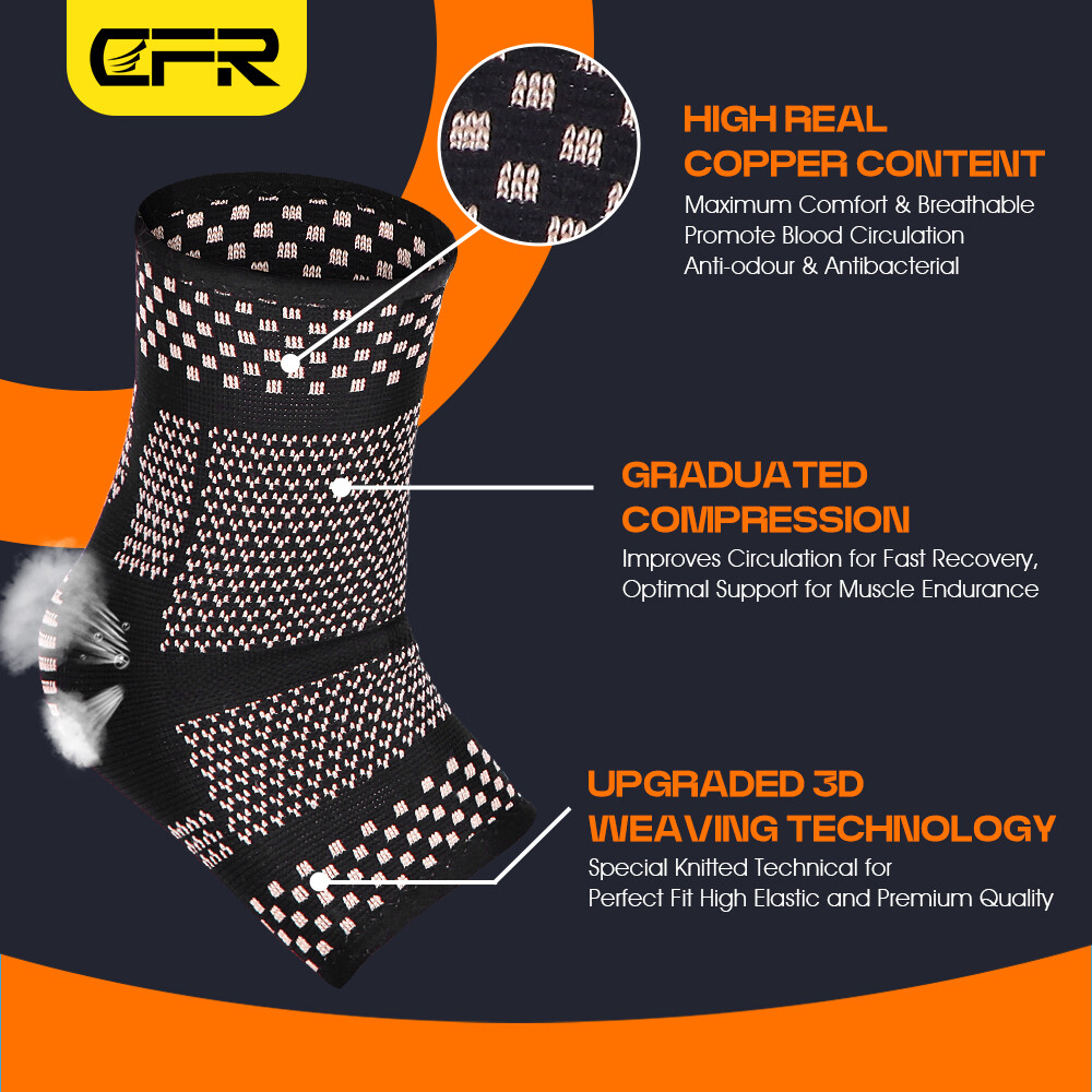 Copper Ankle Support Brace Compression Sleeve Plantar Fasciitis Foot Wrap Pain