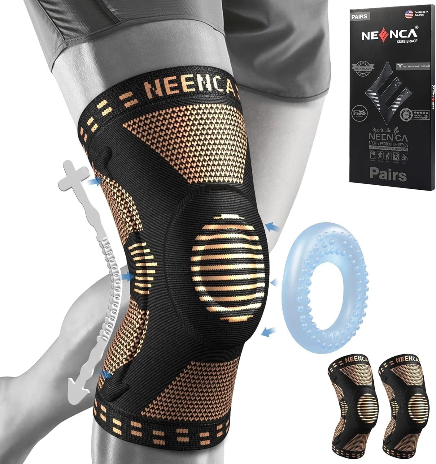 2-Pack Advanced Compression Knee Braces with Gel Pad & Stabilizers