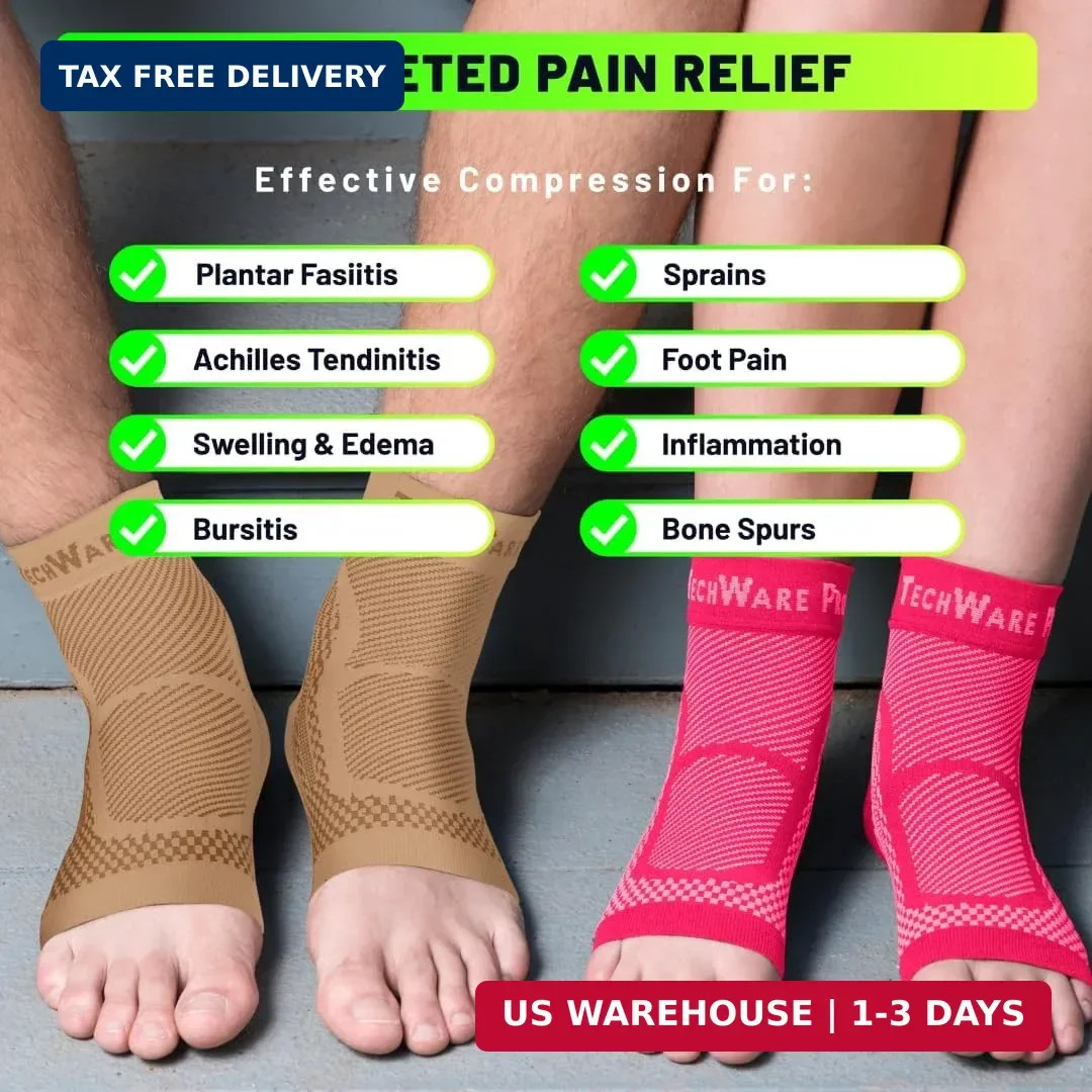 TechWare Pro Ankle Brace Compression Sleeve – Plantar Fasciitis Sock. Relieves A