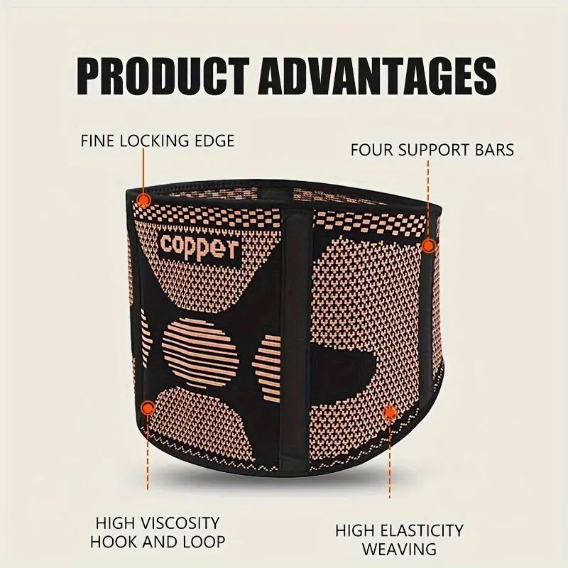 Fitness Copper Lumbar Waist Support Brace Belt Lower Back Pain Relief Gym Indoor