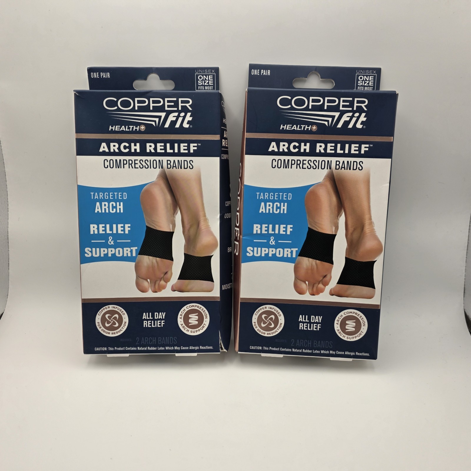 2x Copper Fit Copper Infused Arch Relief Compression Bands One Size Fits Most