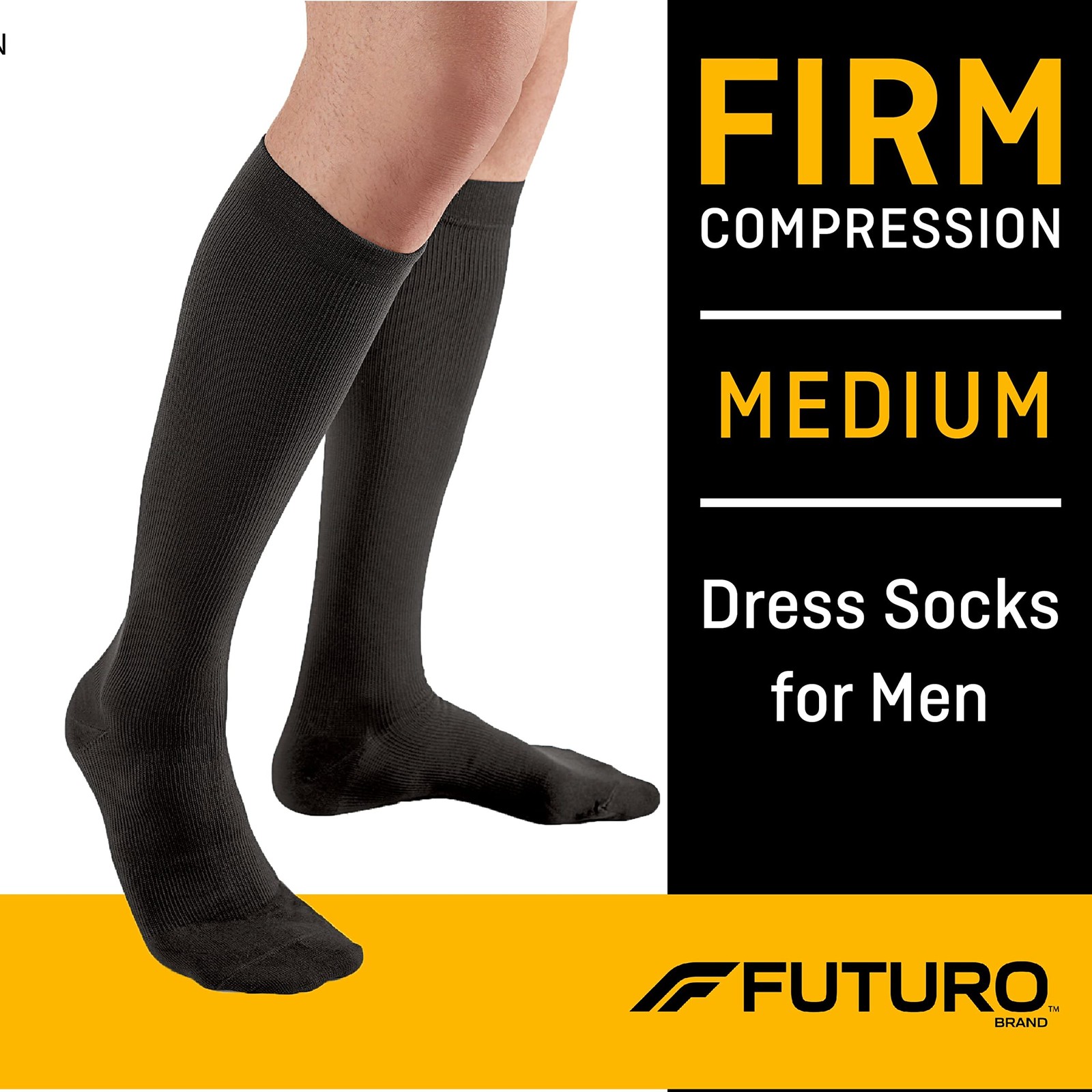 Dress Socks for Men, Medium, Black, Firm (20-30 mm/Hg)