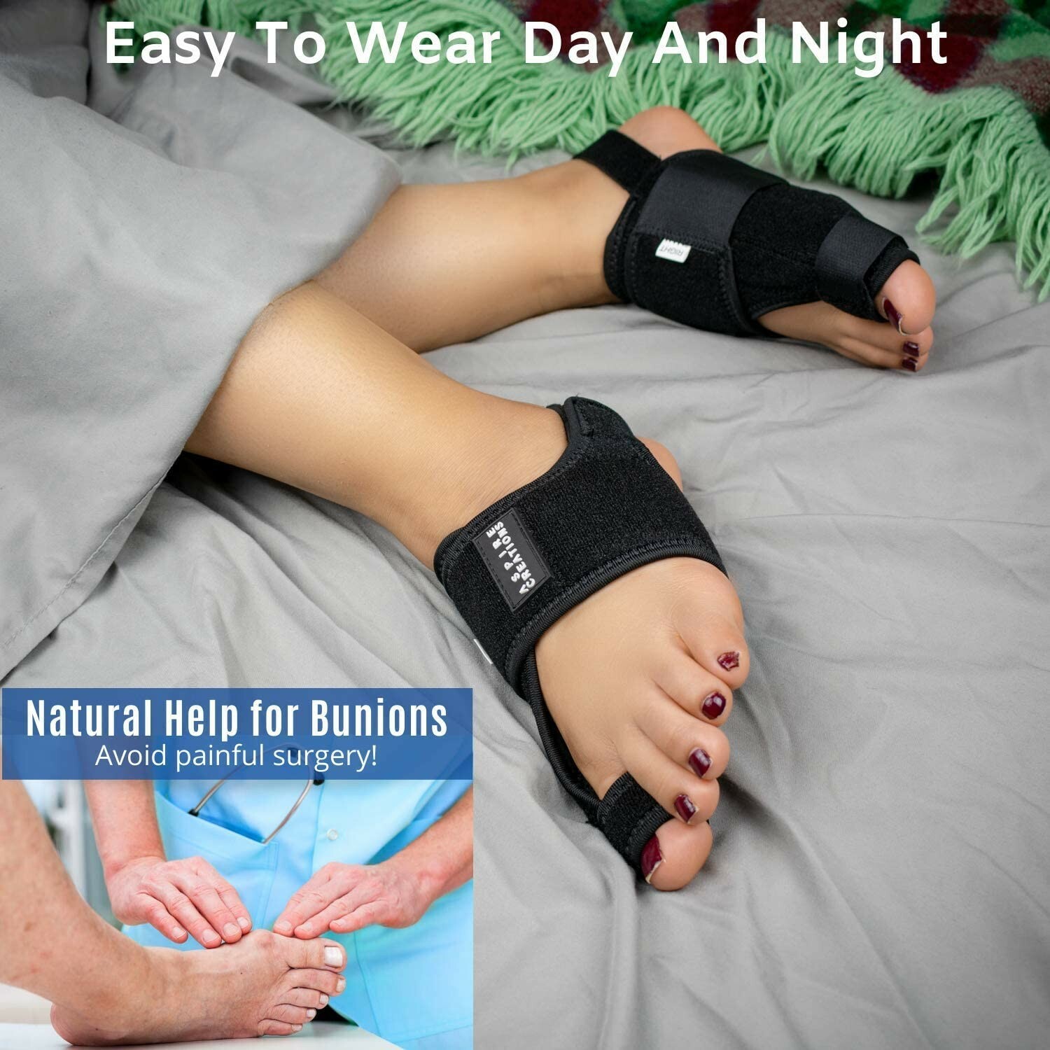 Bunion Corrector Splint w/ Memory Foam + Silicone Big Toe Separators (4 Piece)