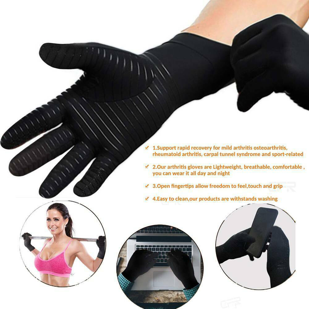 3Pairs Full Finger Copper compression Gloves Anti Arthritis Wrist Support Glove