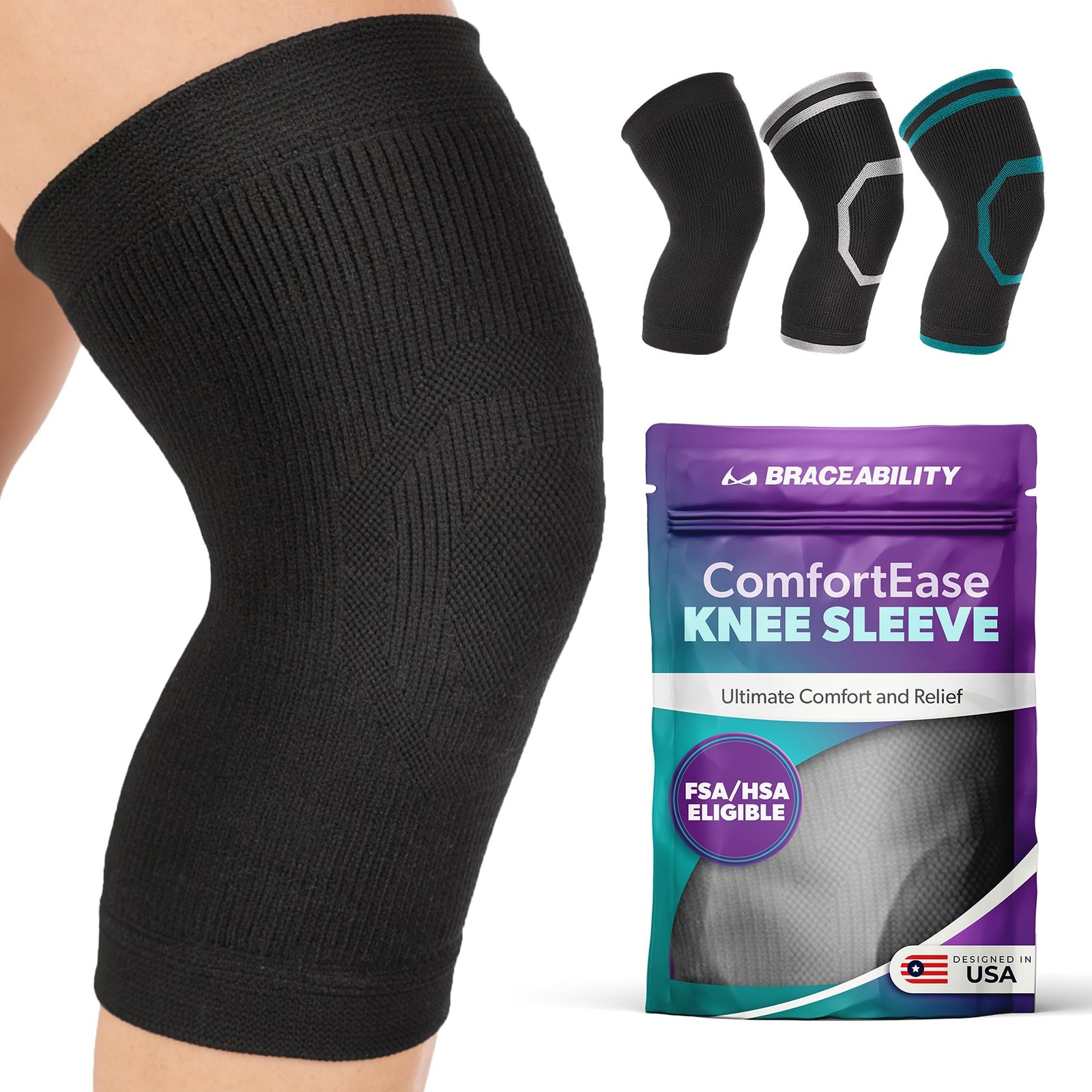 Knee Compression Sleeve for Women and Men – ComfortEase Knee Pain Brace Suppo…