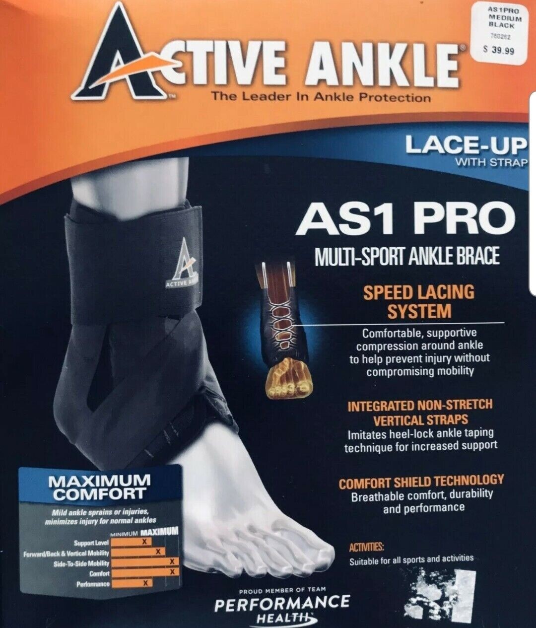Active Ankle Lace-up Brace AS1 PRO Multi-Sport Brace Speed Lacing WHITE XL
