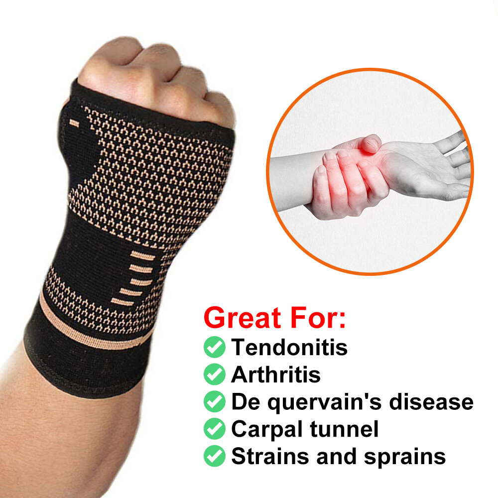 2x Copper Wrist Brace Support Carpal Tunnel Arthritis Sprain Compression Sleeve